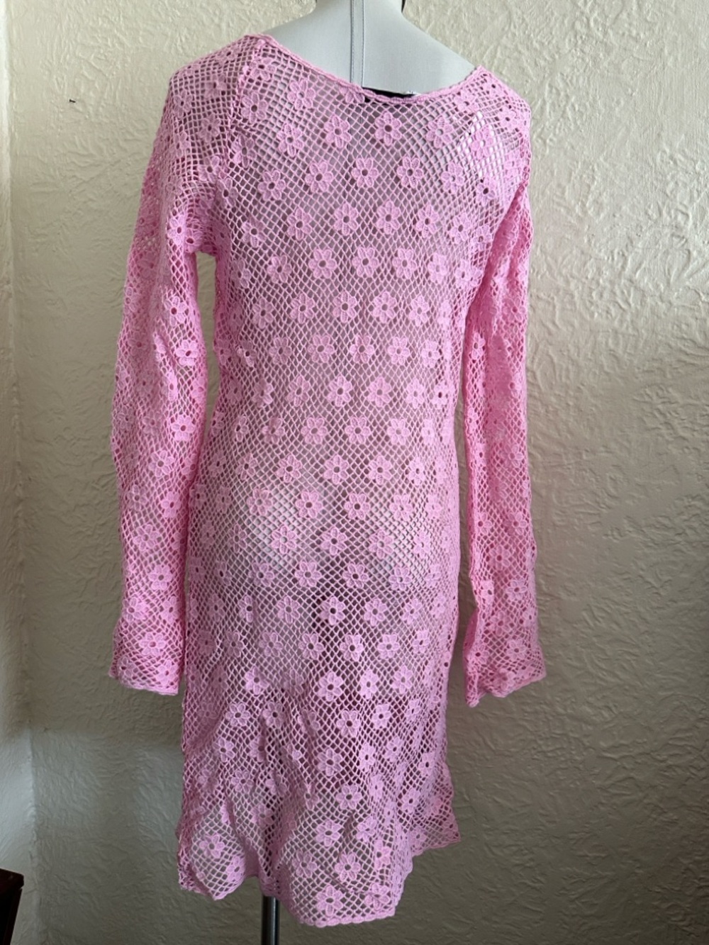 Mango Floral Crochet Dress Pastel Pink NWT 10 - Picture 6 of 10